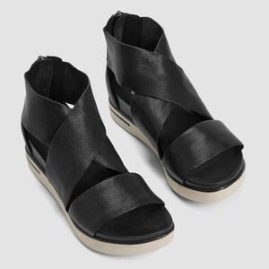 Eileen Fisher Sport Tumbled Leather Sneaker Sandals in black Size 6.5